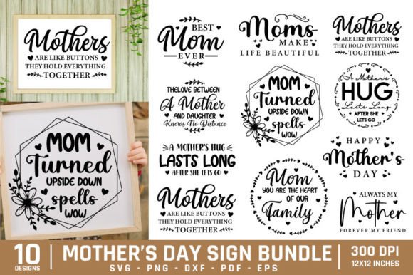 Mothers Day Sign SVG Bundle: Crafts & Graphics