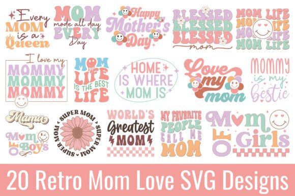 Retro Mom Love SVG Bundle: Graphics for Crafts